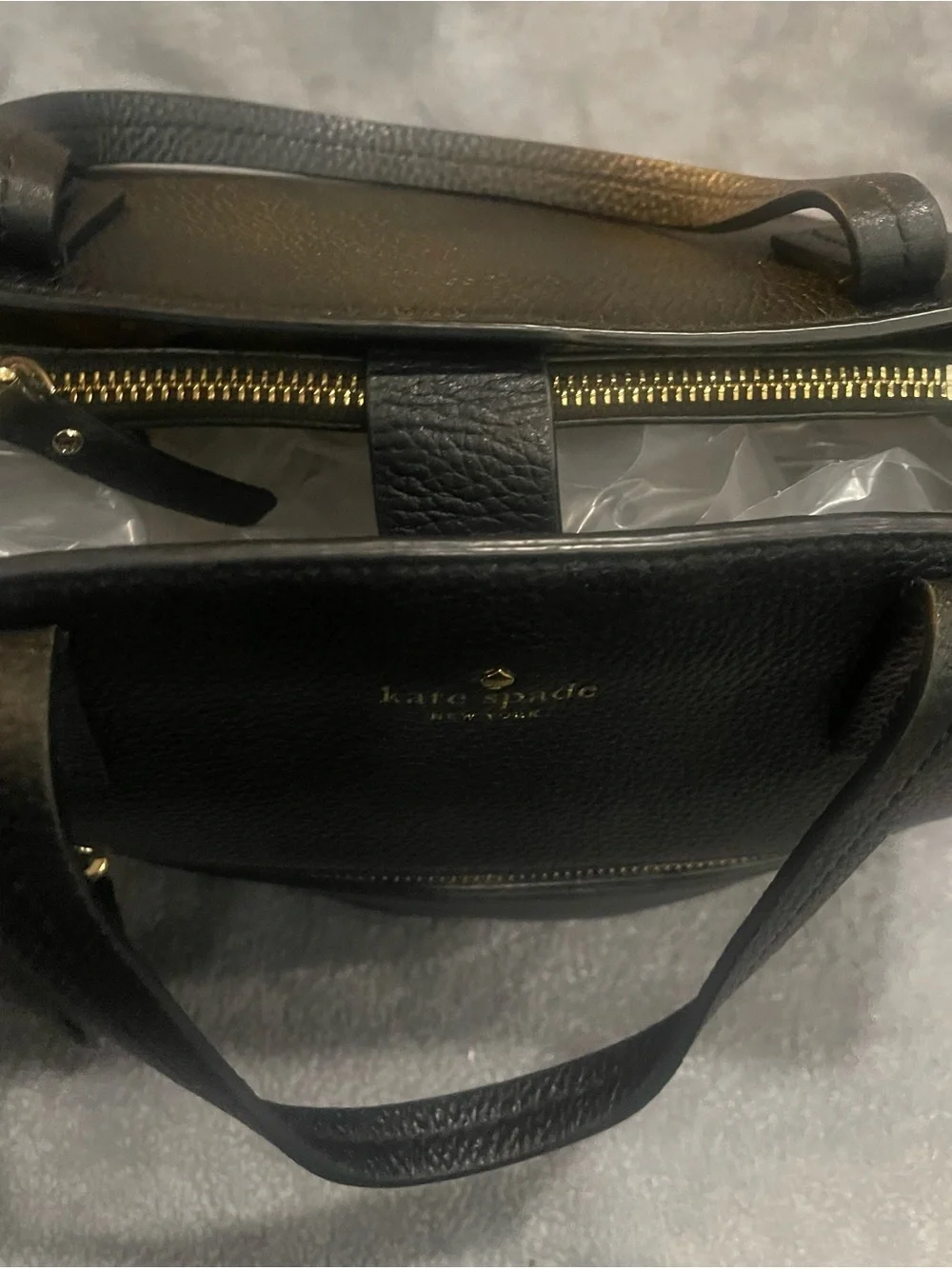 kate spade Black Pebbled Leather Shoulder Tote with Front Zip Tassel